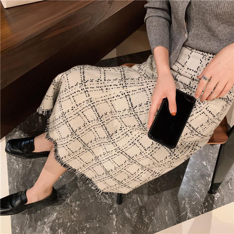 Vintage Fringe Plaid Knitted Skirt 58848 - TUZZUT Qatar Online Shopping