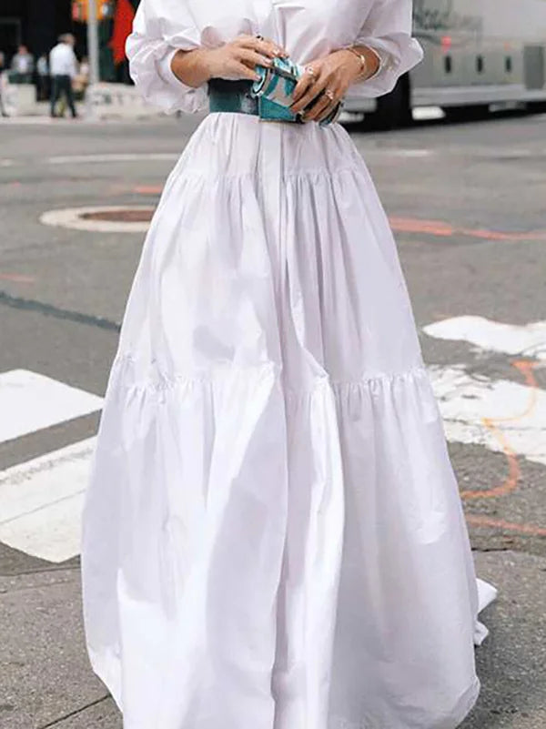 Long Sleeves Loose Belted Pleated Solid Color Lapel Maxi Dresses XL 121691 Long Sleeves Loose Belted Pleated Solid Color Lapel Maxi Dresses XL 121691
