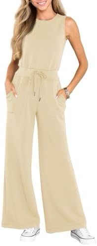 Air Essentials Jumpsuits For Women Loose Casual Crew Neck Romper Wide Leg Long Pants Baggy Overalls with Pockets B71793 Air Essentials Jumpsuits For Women Loose Casual Crew Neck Romper Wide Leg Long Pants Baggy Overalls with Pockets B71793