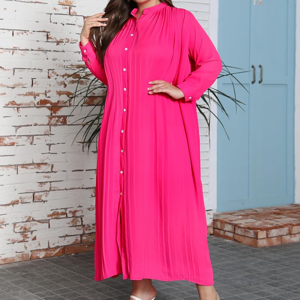 Plus Size Maxi Dress for Curvy Women Long Sleeve Elegant Daily Solid Button Cardigan Shirt Dress B82574 Plus Size Maxi Dress for Curvy Women Long Sleeve Elegant Daily Solid Button Cardigan Shirt Dress B82574