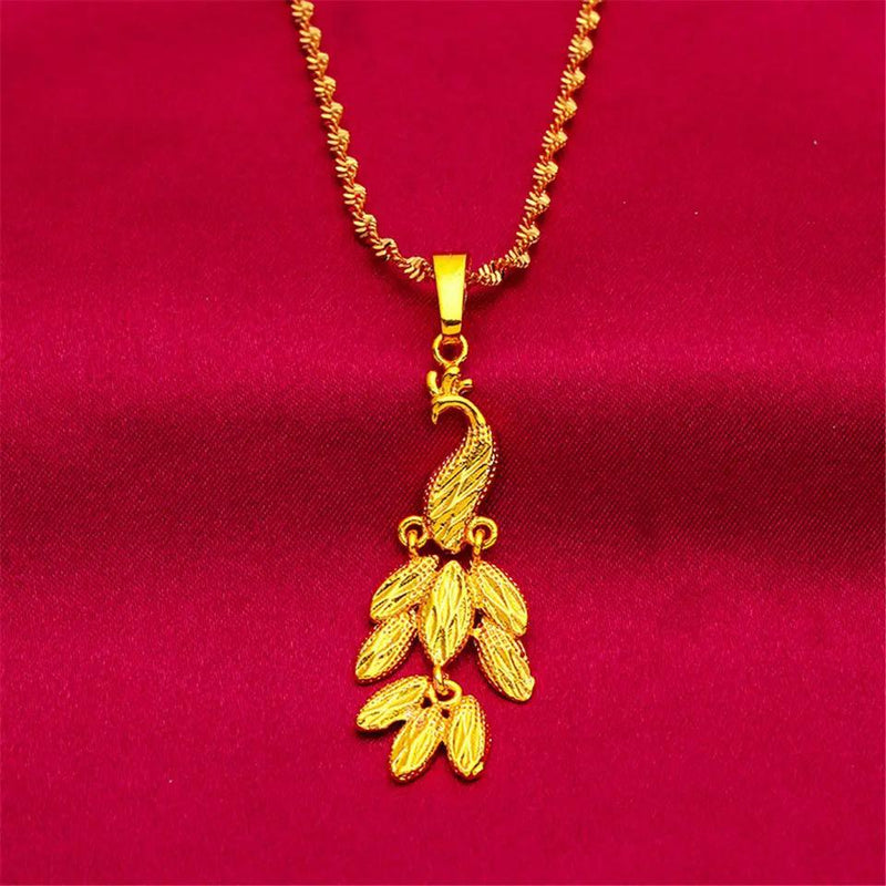 Gold Color Jewelry Sets for Women Peacock Pendant Necklace Model-15