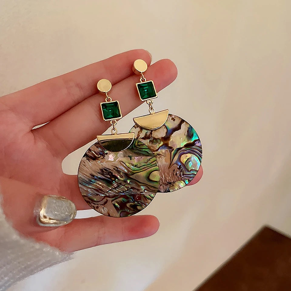 Big Long Round Abalone Shell Drop Earrings for Women Big Long Round Abalone Shell Drop Earrings for Women