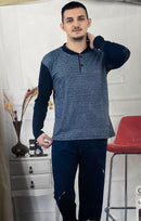 Cotton Jacquard Long Sleeve Men's Pajama Set- 1001 - TUZZUT Qatar Online Shopping