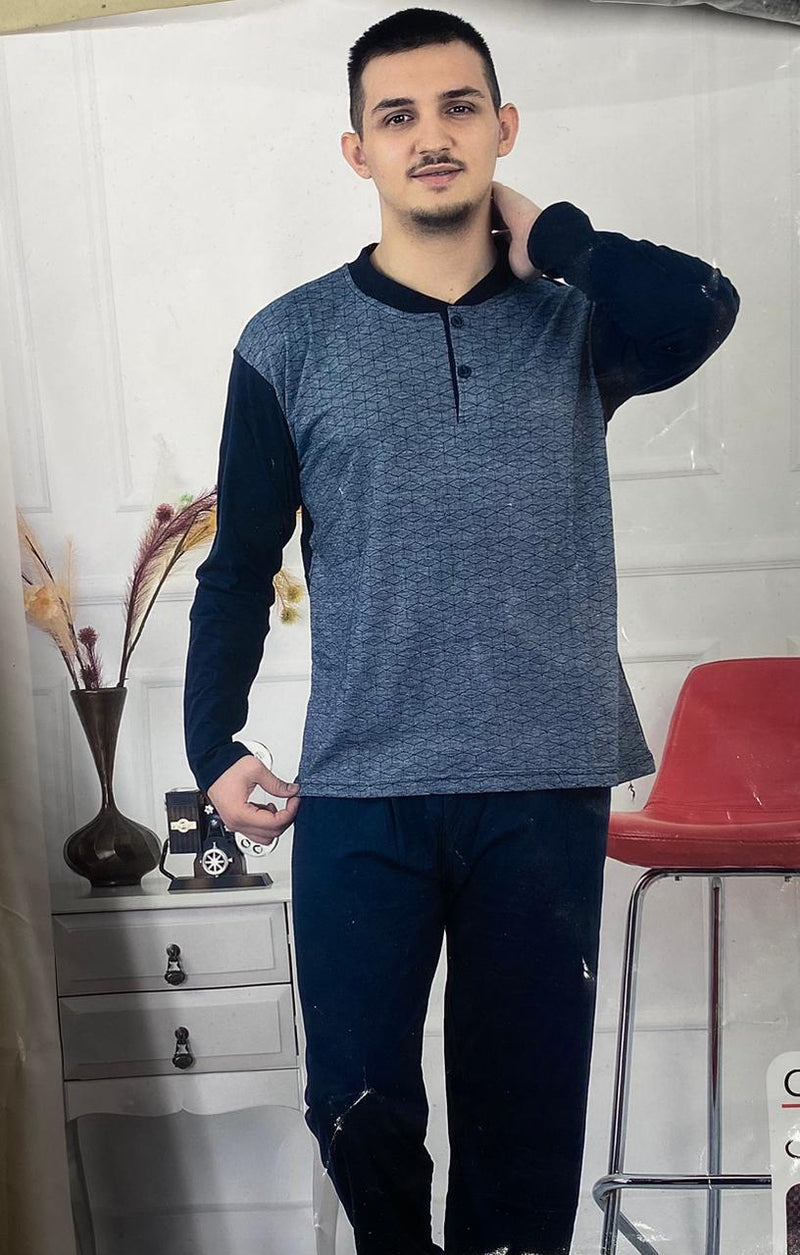 Cotton Jacquard Long Sleeve Men's Pajama Set- 1001 - TUZZUT Qatar Online Shopping
