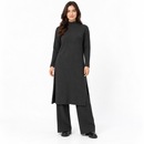 Women’s Black Ribbed High-Neck Long Tunic & Wide-Leg Trouser Set - L