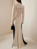 Long Sleeves Loose Contrast Color V-Neck Evening Dresses 140746 - TUZZUT Qatar Online Shopping