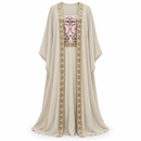 Women’s Beige Gold-Trim Kaftan with Printed Front Panel