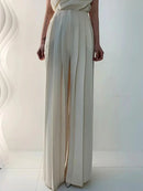 Urban Solid Color Pleats High Waisted Wide Leg Pants  104383 - TUZZUT Qatar Online Shopping