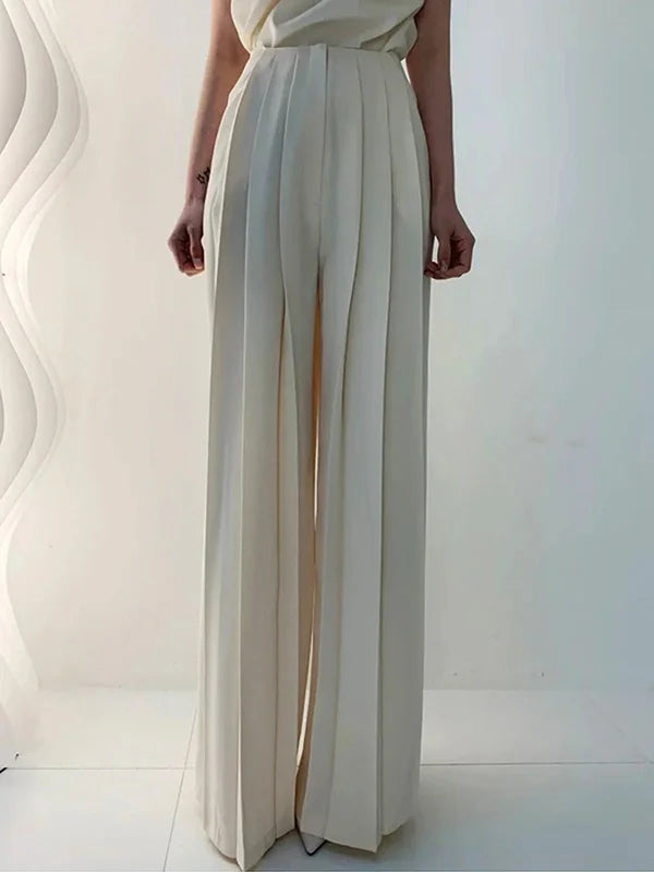 Urban Solid Color Pleats High Waisted Wide Leg Pants 104383 Urban Solid Color Pleats High Waisted Wide Leg Pants 104383