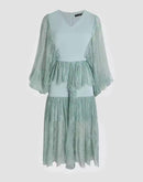 Women's Fordeal - Elegant Green V-Neck Lace Panel Dress    S5146241 - TUZZUT Qatar Online Shopping