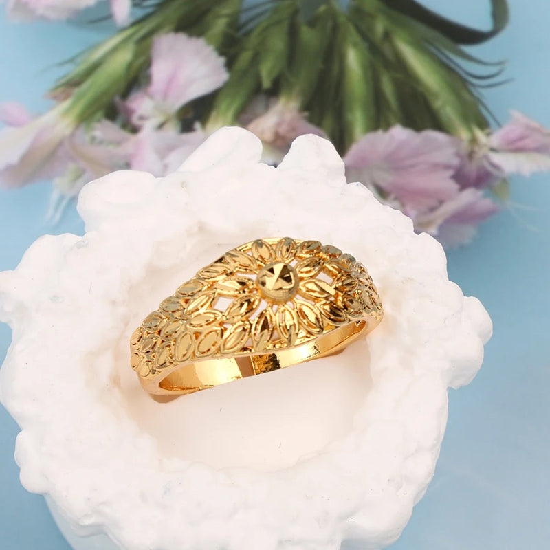 Open Copper Gold Bangle Ring Set for Women Petal Design Hollow Out Cuff Bracelet - Tuzzut.com Qatar Online Shopping