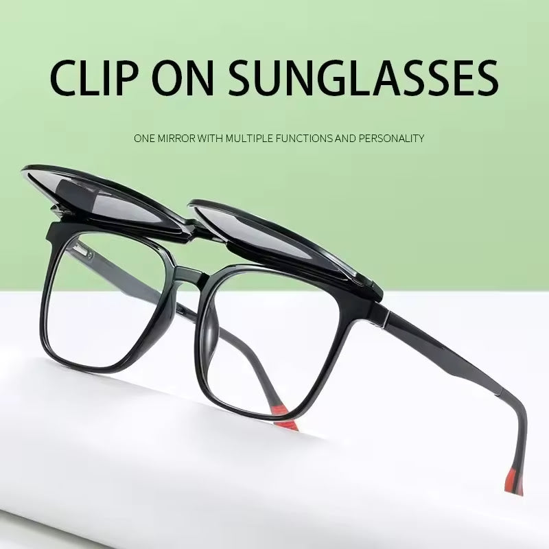 2 In 1 Night Vision plain glass spectacles Metal with Magnet Clip on Sunglasses 5503T2 - TUZZUT Qatar Online Shopping