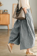 Women's Cotton Elastic Waist Plaid Palazzo Pants 548559 L - TUZZUT Qatar Online Shopping