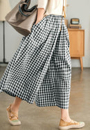 Women's Cotton Elastic Waist Plaid Palazzo Pants 548559 L - TUZZUT Qatar Online Shopping