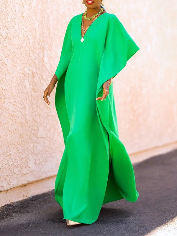 Batwing Sleeves Loose Solid Color Split-Side V-Neck Maxi Dresses 126092 Batwing Sleeves Loose Solid Color Split-Side V-Neck Maxi Dresses 126092