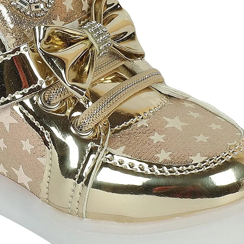 Hopscotch Girls Synthetic/PU All-Over Print LED Sneakers in Gold Color 279522 Hopscotch Girls Synthetic/PU All-Over Print LED Sneakers in Gold Color 279522