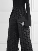 High Waisted Wide Leg Hollow Polka Dot Solid Color Pants Trousers L 127316 - TUZZUT Qatar Online Shopping