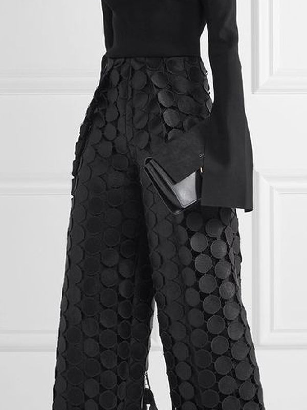 High Waisted Wide Leg Hollow Polka Dot Solid Color Pants Trousers L 127316 High Waisted Wide Leg Hollow Polka Dot Solid Color Pants Trousers L 127316