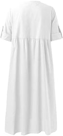 Women Fashion Casual Summer Linen Shirt Dress Women 3/4 Sleeve Pocket Single Breasted Casual Loose Dress Sundresses For Women Casual Summer     B79090 - TUZZUT Qatar Online Shopping