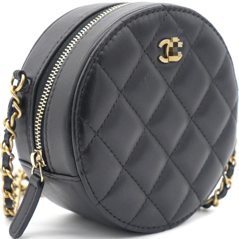 Round Clutch with Chain Lambskin Leather Black B9576 - TUZZUT Qatar Online Shopping