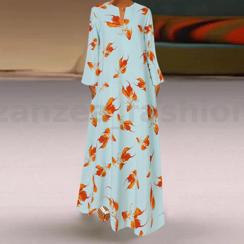 Womens Long Sleeve V Neck Sundress Floral Printed Party Gown Prom Maxi Dress S3494011 Womens Long Sleeve V Neck Sundress Floral Printed Party Gown Prom Maxi Dress S3494011