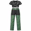 Women’s Black Twist-Front Crop Top & Green Belted Trouser Set-D13