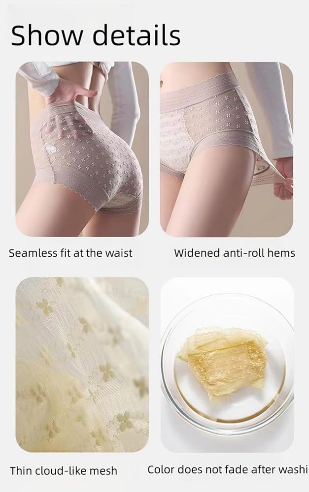 Elastic Ultra-thin Lace Flower Briefs Transparent Mid Waist Lace Mesh Panties 135837 - TUZZUT Qatar Online Shopping