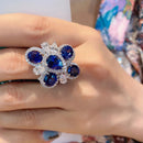 Silver plated studded with zirconia diamond in dark indigo color stone ring S4642469 - TUZZUT Qatar Online Shopping