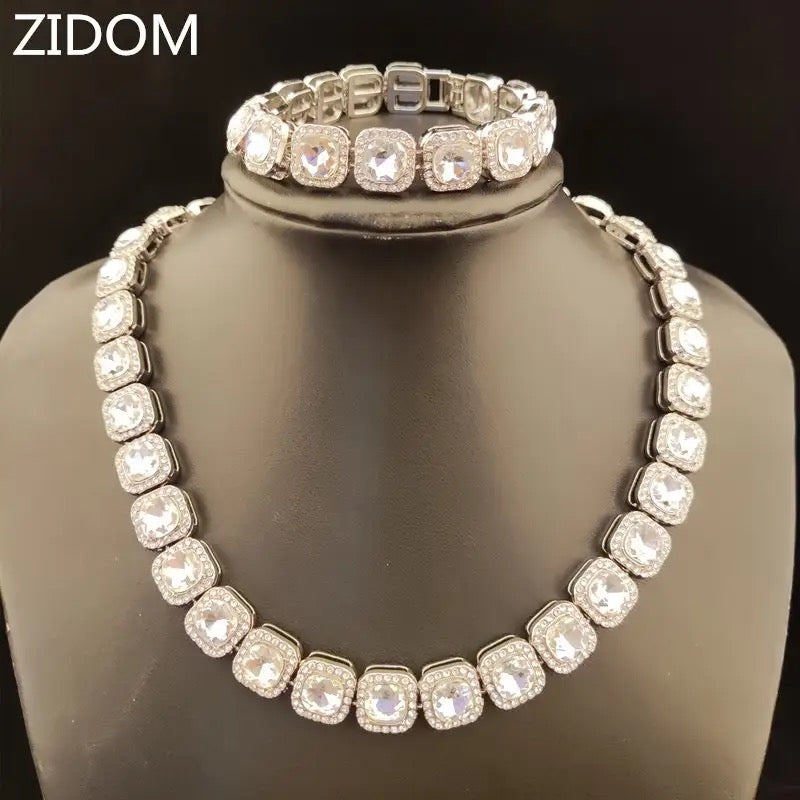 Men/Women Hip hop tennis Chain Necklace And Bracelet (Necklace 20” Bracelet 8 inch)S477512