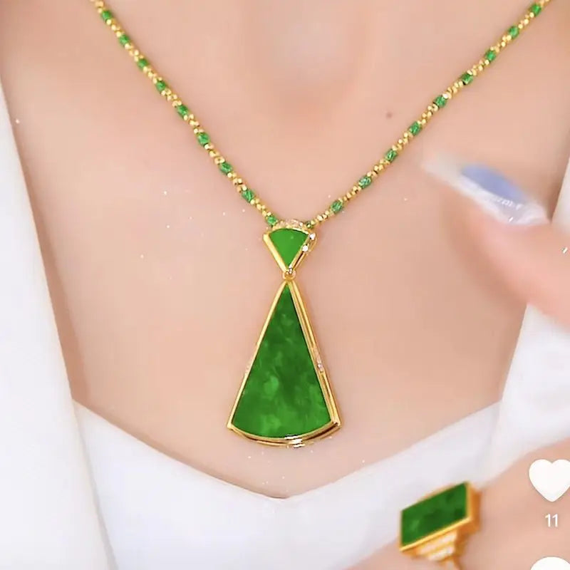 Stainless Steel Emerald Green Center Stone Necklace S501759 Stainless Steel Emerald Green Center Stone Necklace S501759