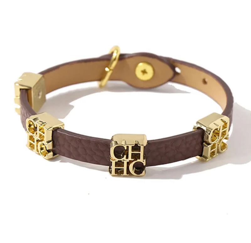 Fashion Snake Design PU Leather 316L CH Steel Letter Charms Bracelet&Bangle For Women - Tuzzut.com Qatar Online Shopping