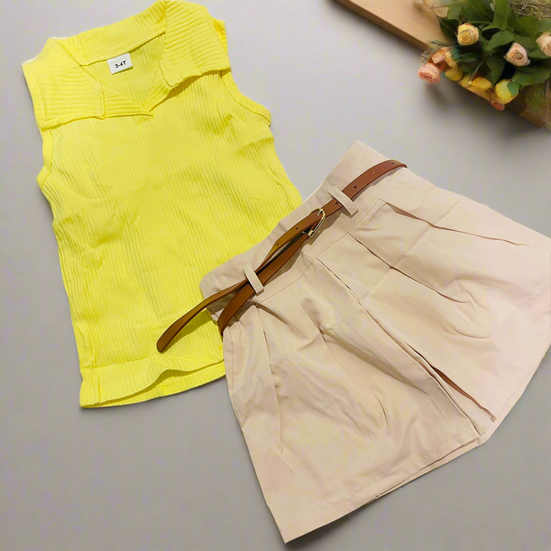 Toddler Girls Summer Outfits Solid Ribbed Lapel V-Neck Tank Tops and Skorts  1575299 - TUZZUT Qatar Online Shopping