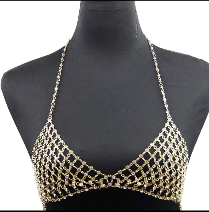 Women Fashion Crystal Waist Chain Rhinestone Body Chain Bikini Top Bra Chain - Tuzzut.com Qatar Online Shopping