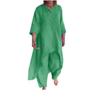 Two Piece Cotton Outfits for Women High Low Hem 3/4 Sleeve Blouse with Pants Sets Solid Plain Matching Clothes Sets Ladies Loose Fit Loungewear    1947881 - TUZZUT Qatar Online Shopping
