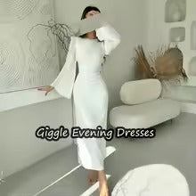Laughing Round Neck Sheath Dress for Women Long Sleeves Simple Prom Dress Saudi Arabic Ankle Length Elegant Party Dresses S1529626 Laughing Round Neck Sheath Dress for Women Long Sleeves Simple Prom Dress Saudi Arabic Ankle Length Elegant Party Dresses S1529626