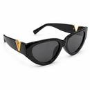 Black Cat-Eye Sunglasses with Gold V Accents-63
