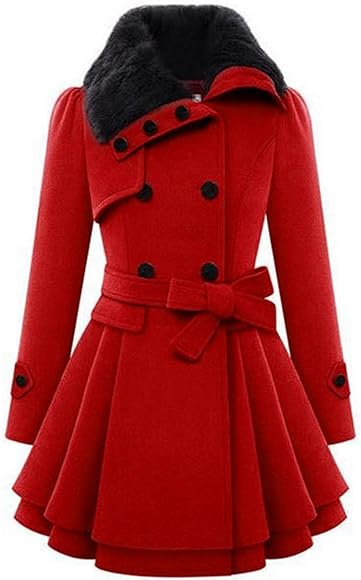 Women Coats Vintage Double Breasted Belt Slim Jackets Autumn Winter Korean Coat B-331125 - Tuzzut.com Qatar Online Shopping