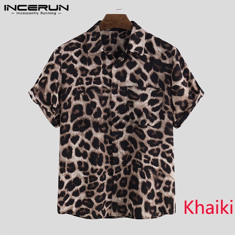 INCERUN Men Leopard Print Button Front Shirt 2XL S4096436