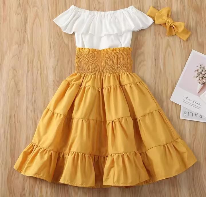 Baby Girls Off Shoulder Shirt Top Waist 3 Pcs Dress 406543 Baby Girls Off Shoulder Shirt Top Waist 3 Pcs Dress 406543