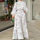 Wefads Women Jumpsuit Autumn Elegant Casual Long Sleeve Art Print Tie Nipped Waist Loose Wide Legs Pants Sets For Female 2XL B-56564 - Tuzzut.com Qatar Online Shopping