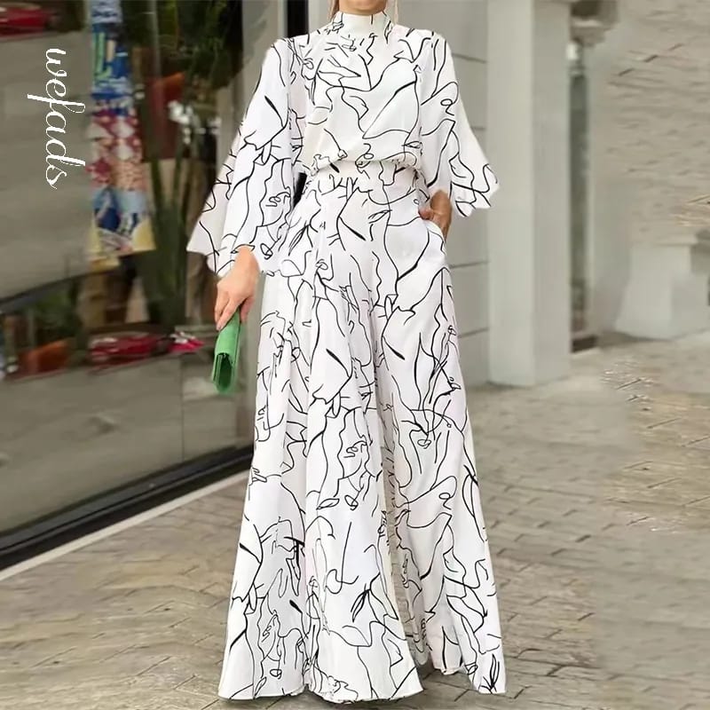 Wefads Women Jumpsuit Autumn Elegant Casual Long Sleeve Art Print Tie Nipped Waist Loose Wide Legs Pants Sets For Female 2XL B-56564 Wefads Women Jumpsuit Autumn Elegant Casual Long Sleeve Art Print Tie Nipped Waist Loose Wide Legs Pants Sets For Female 2XL B-56564