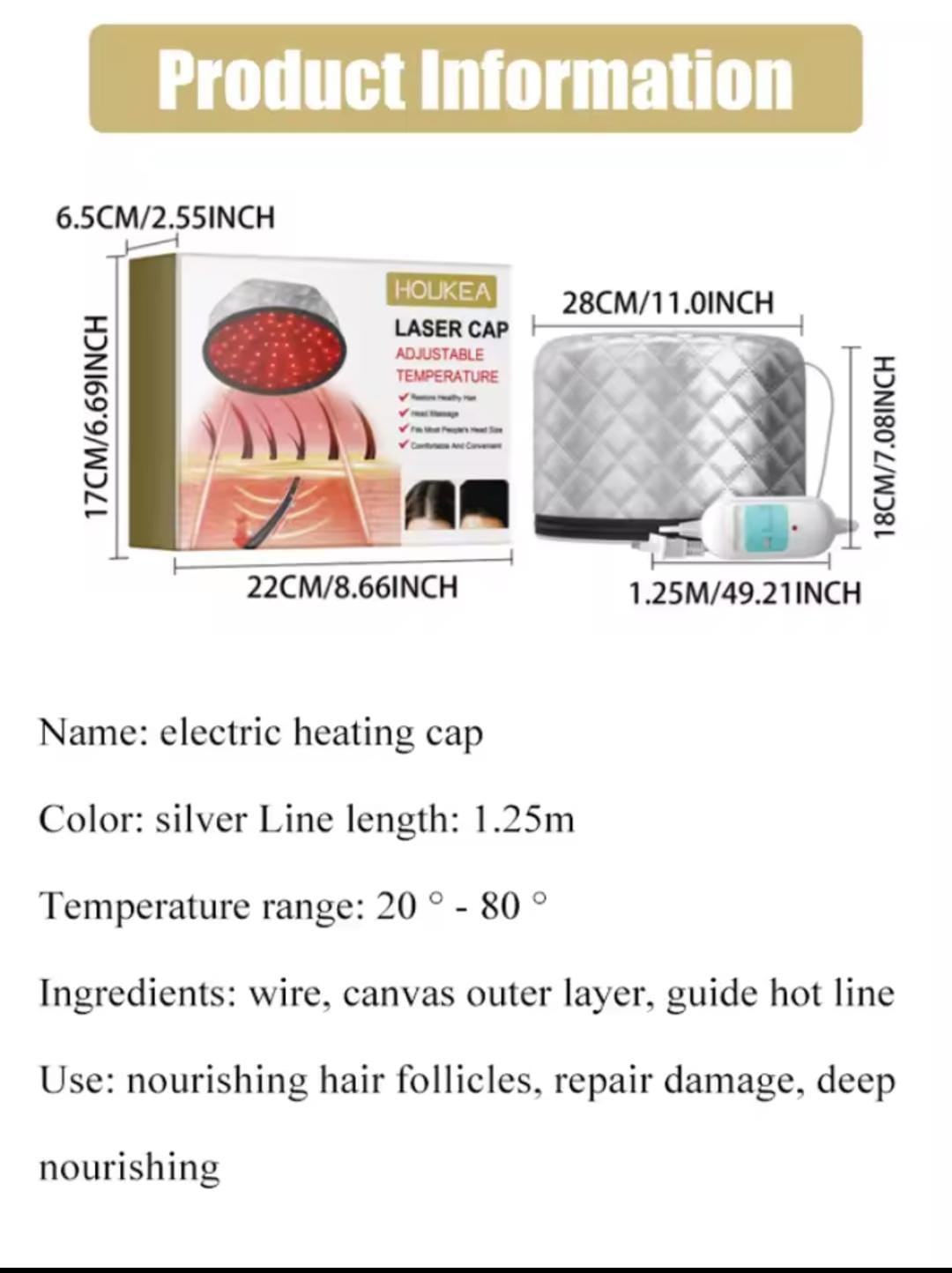HOUKEA Hair Care Heating Hat HOUKEA Hair Care Heating Hat