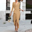 Womens V Neck Irregular Hem Dress Long Sleeve Solid Color Tunic Dress Women Summer Short Sleeve Ruffle Loose Swing Casual T Shirt Dress    X183677 - TUZZUT Qatar Online Shopping