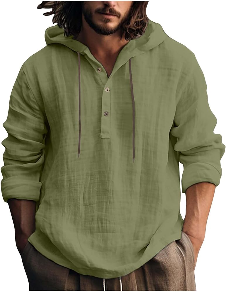 Hoodies for Men, Long Sleeve Hooded Casual Shirts Button Neck Pullover Top HD0220 Hoodies for Men, Long Sleeve Hooded Casual Shirts Button Neck Pullover Top HD0220