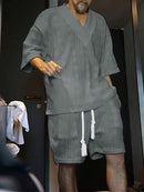 Men's loose V-neck short-sleeved two-piece suit  B191840 - TUZZUT Qatar Online Shopping