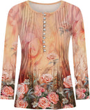 Women's Summer Floral Ruffle V-Neck 3/4 Sleeve Button T-Shirt Tunic Loose Casual Tops   S5006960 - TUZZUT Qatar Online Shopping