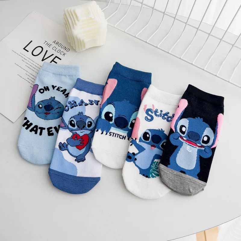 5 Pairs Disney Anime Lilo & Stitch Boat Socks Kawaii Stitch Printed Cotton Short Socks Summer Cartoon Men Women Gifts S4947077 - Tuzzut.com Qatar Online Shopping