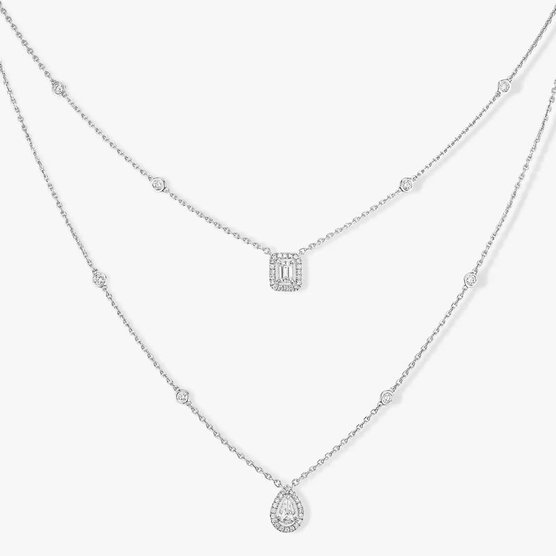 Twin 2 Rows White Gold Diamond Necklace DN2122 - TUZZUT Qatar Online Shopping