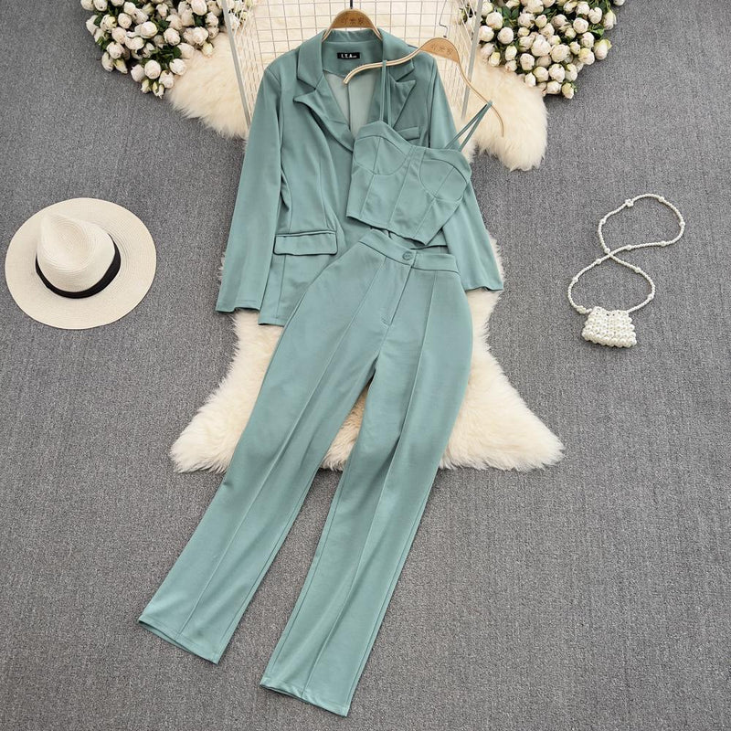 3 Pcs Women's Long Sleeve Solid Color Pants Set Free size - 419517