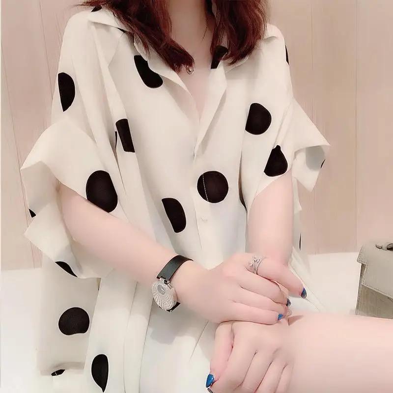 Thin Oversize Short Sleeve Polka Dot Women Casual Shirts 3XL S3225799